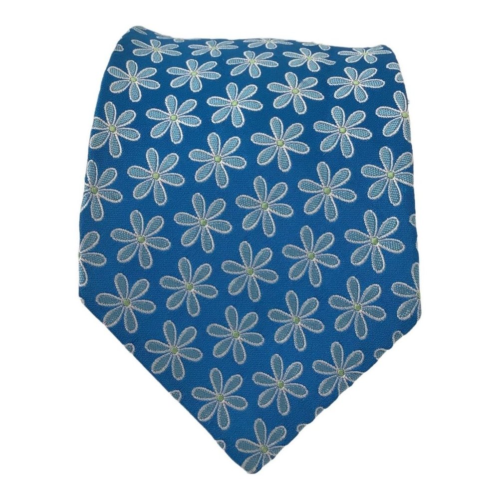 FORRELL REED Blue Flower Printed Tie 100% Silk Made In USA 59"/3".1/4 EX COND